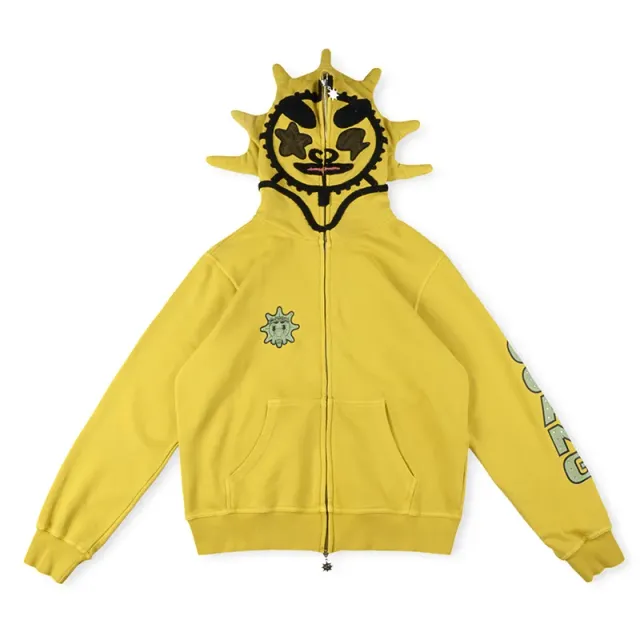 Glo Gang Zip-Up Hoodie Sun Face Hood
