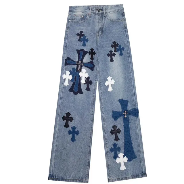 Chrome Hearts Cross Patch Jeans Multi-Cross Embroidered