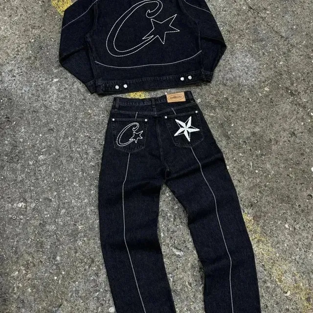 Corteiz Denim Jacket and Jeans Set C Star Embroidery
