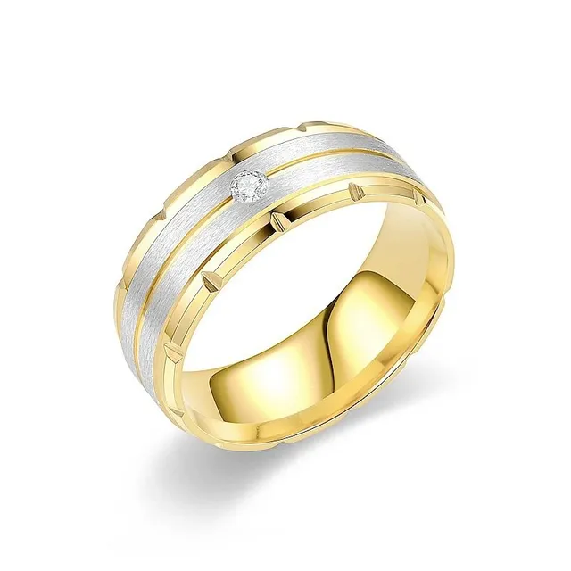 Two-Tone Ring Brushed and Polished with Center Stone