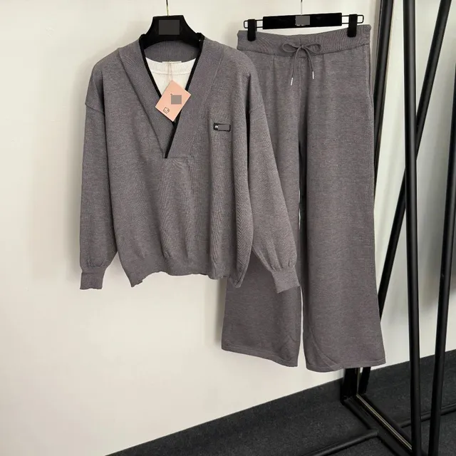 Knit Set V-Neck Sweater and Wide-Leg Joggers