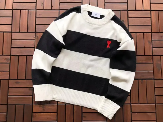 AMI Paris Striped Crewneck Sweater Heart Logo
