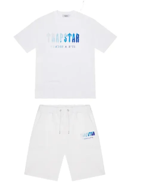Trapstar Logo Tee & Shorts Set Ice Blue Gradient Logo