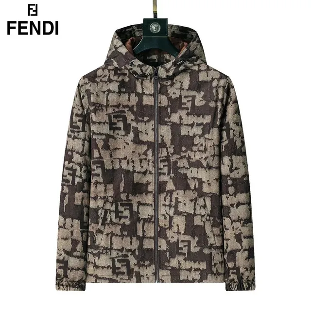 Fendi Zip-Up Hooded Jacket FF Logo Print
