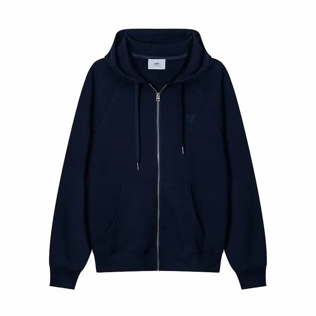 AMI Paris Zip-Up Hoodie Navy