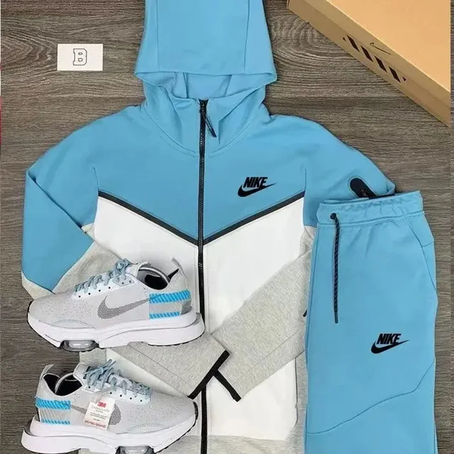 Nike Tech Fleece Hoodie and Joggers Set Light Blue/White/Grey