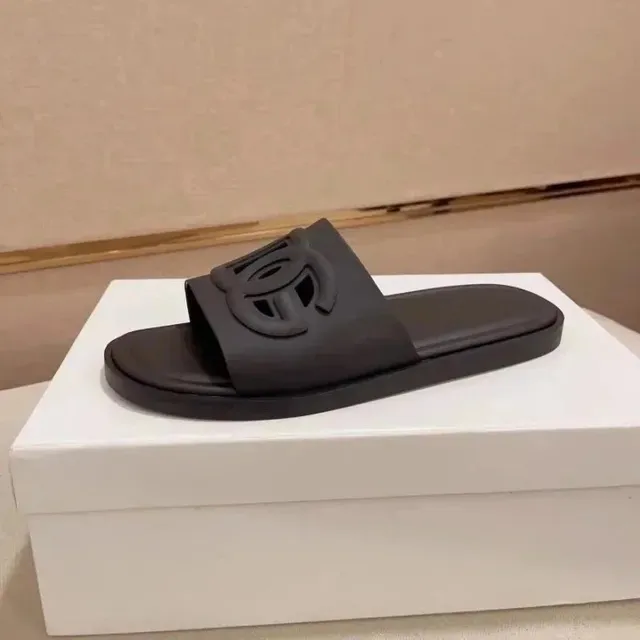 Chanel Logo Slide Sandal Matte Black