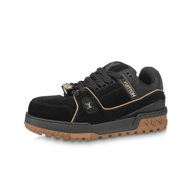Louis Vuitton LV Trainer Black Suede with Gold Trim