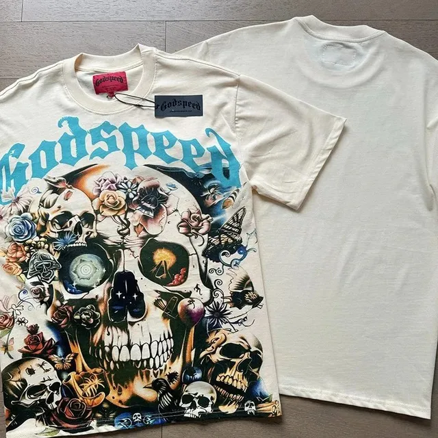 Godspeed Skull Graphic Tee Floral Skull Print