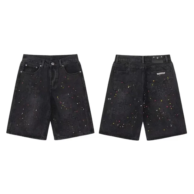 Chrome Hearts Denim Shorts Cross Print Splatter