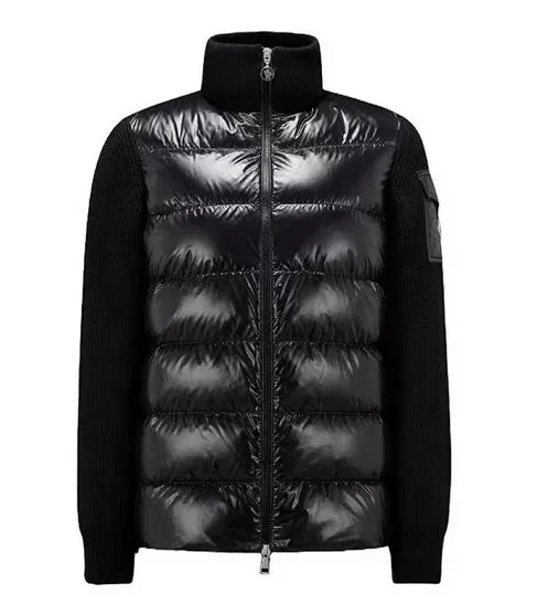 Moncler Knit-Sleeve Puffer Jacket Glossy Quilted