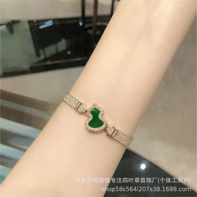 Swarovski Gourd-shaped Crystal Bracelet Pave-Set with Green Enamel Center
