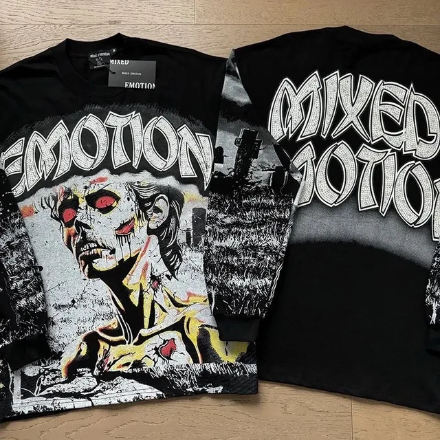 Mixed Emotion Graphic Long Sleeve Tee Zombie Print