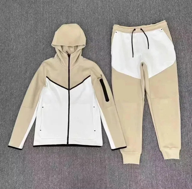 Nike Tech Fleece Hoodie and Joggers Beige/White Colorblock