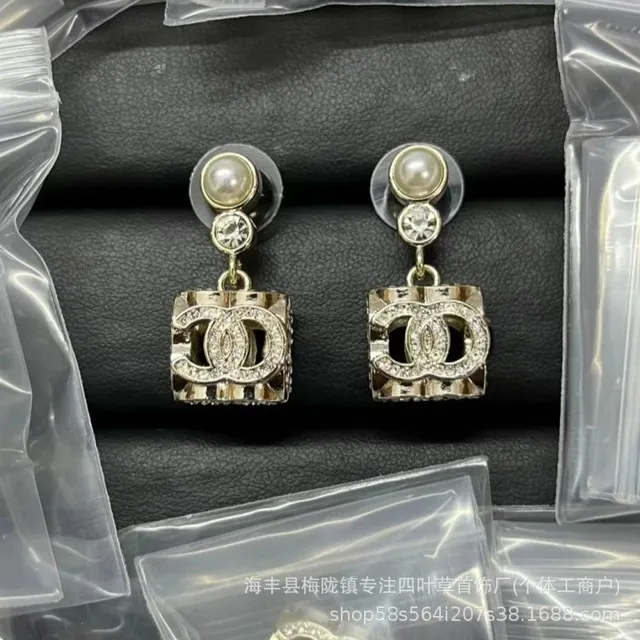 Chanel CC Logo Earrings Pearl and Crystal