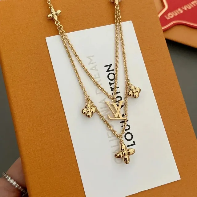 Louis Vuitton Multi-Chain Necklace LV and Flower Charms