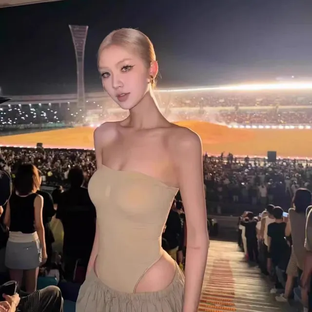 Strapless Cutout Bodysuit Beige Cutout