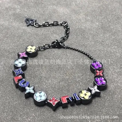 彩色花黑手链