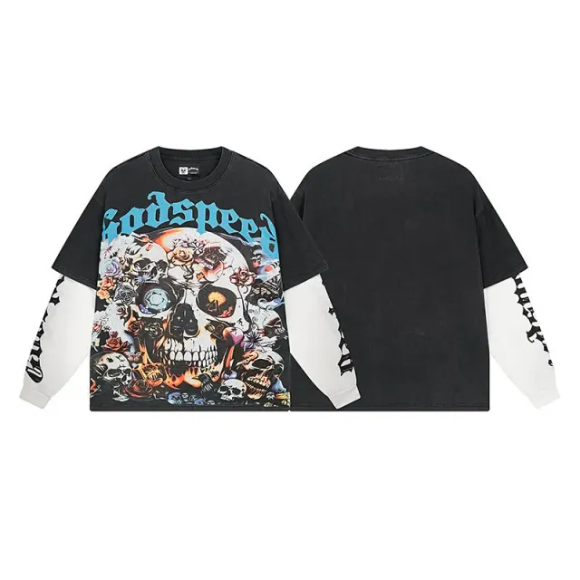 Godspeed Long Sleeve Tee Skull Floral Print