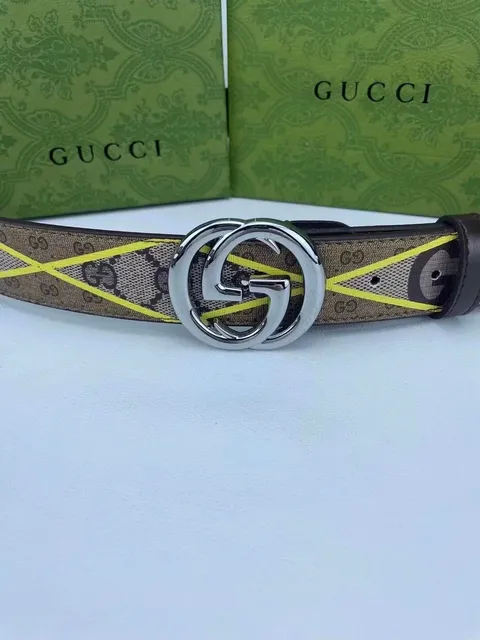 Gucci Horsebit 1955 Belt GG Supreme with Yellow Web