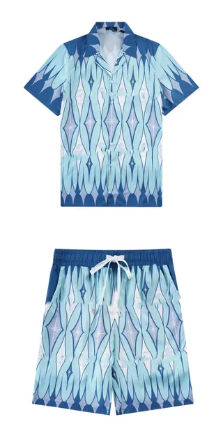 Marcelo Burlon Printed Short-Sleeve Shirt and Shorts Set Diamond Star Pattern