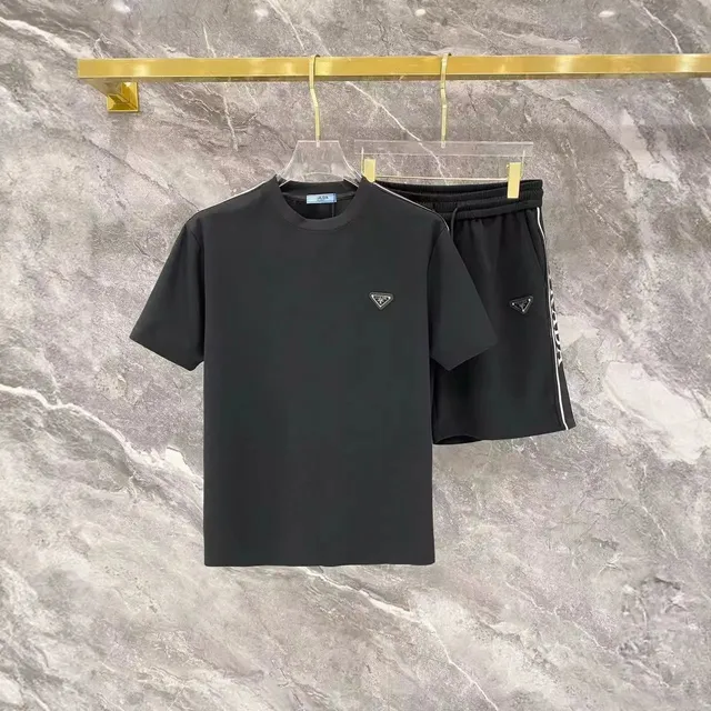 Prada Logo T-Shirt and Shorts Set Black with Triangle Logo