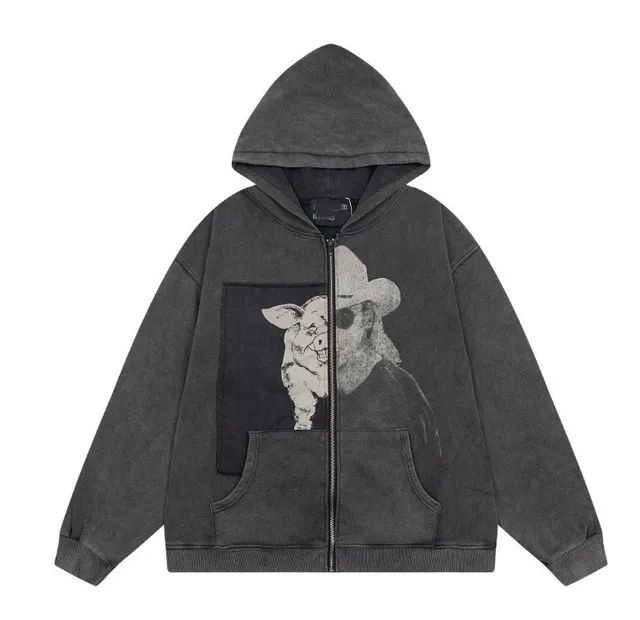 Corteiz Zip-Up Hoodie Pig in Hat Graphic