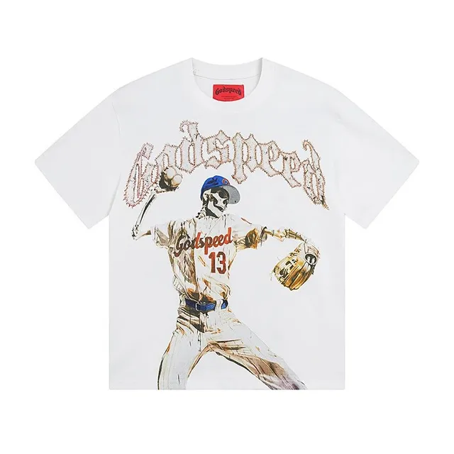 Godspeed Baseball Graphic Tee Skeleton Pitcher Print