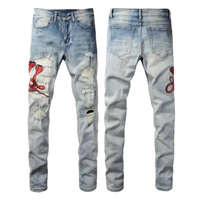 Balenciaga Distressed Jeans Snake Embroidery
