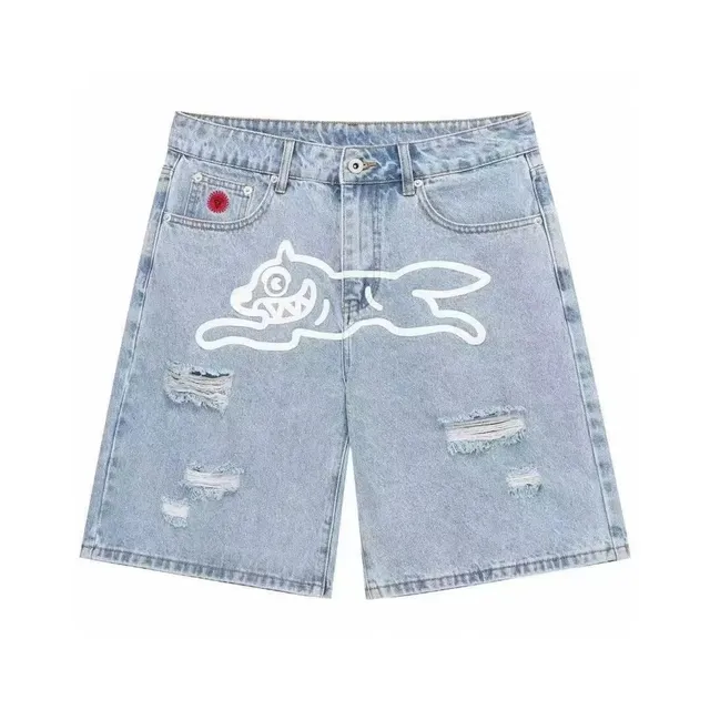 BAPE Denim Shorts Shark Logo Distressed