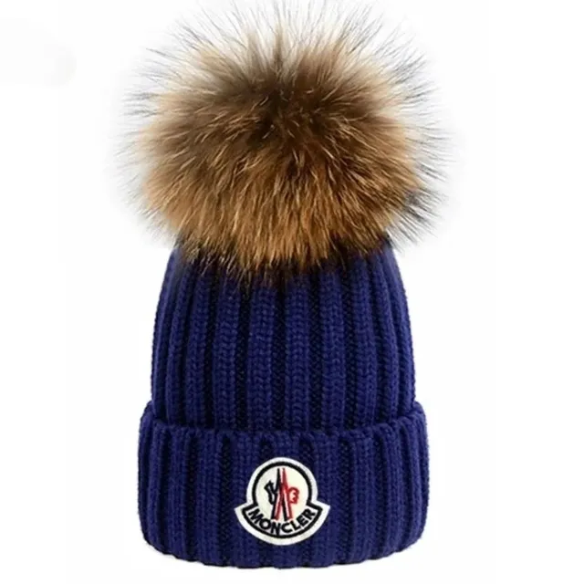 Moncler Knit Beanie Fur Pom-Pom