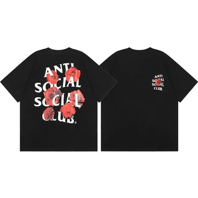 Anti Social Social Club Roses Tee Black with Red Roses Print