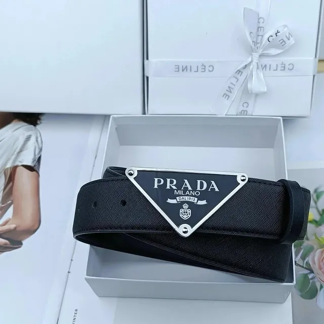 Prada Triangle Logo Belt Black Saffiano