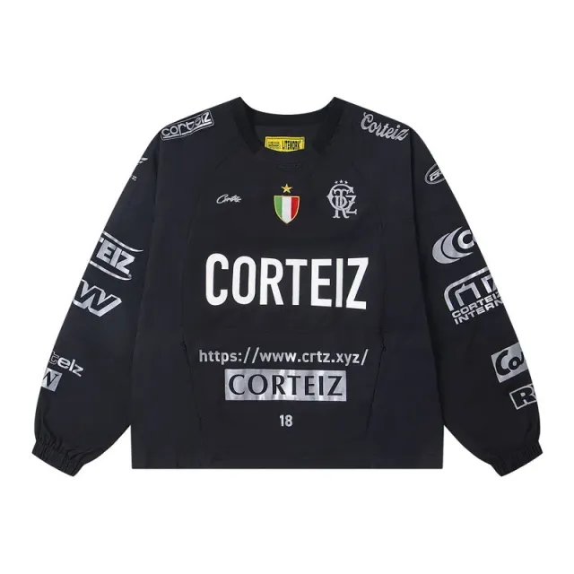 Corteiz Jersey Jacket Black Logo Print