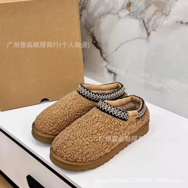 名族风羊羔毛棕平底