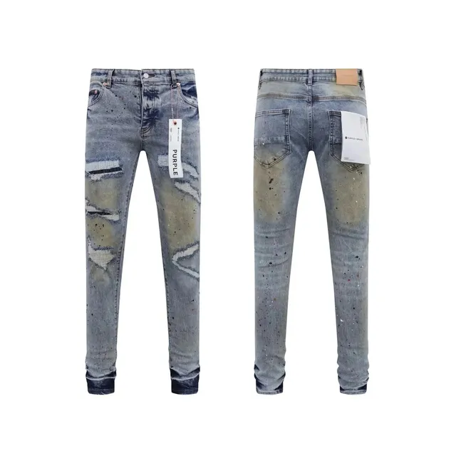 Purple Brand Distressed Slim Fit Jeans Splatter Paint & Ripped