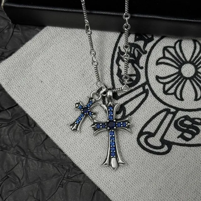 Chrome Hearts Cross Pendant Blue Sapphire Inlay