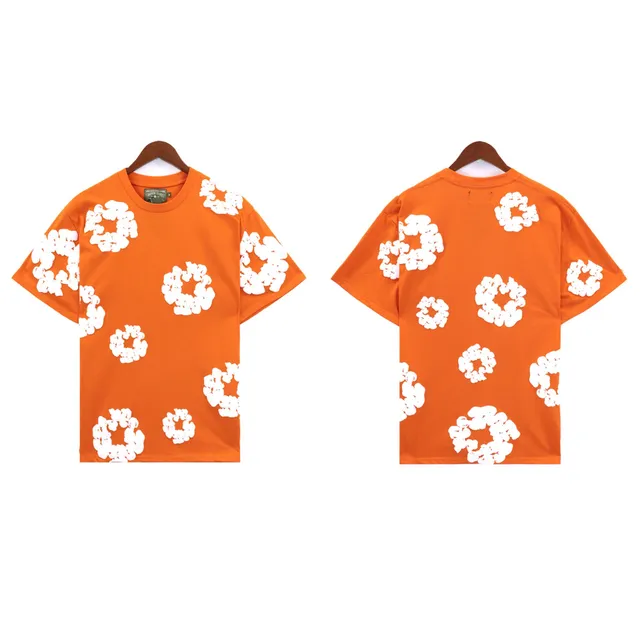 Off-White Flower Print T-Shirt Orange with White Floral Motif