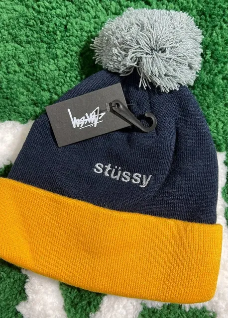 Stüssy Pom Pom Beanie Navy/Yellow Cuff