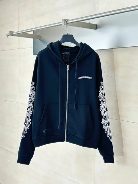 Chrome Hearts Zip-Up Hoodie Ornate Sleeve Print