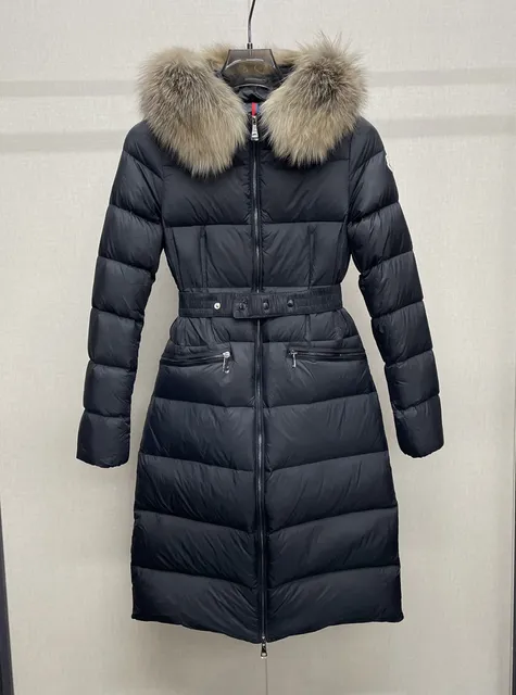 Moncler Long Puffer Coat Fur-Trimmed Hood
