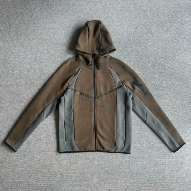 Nike Tech Fleece Hooded Jacket Olive and Grey