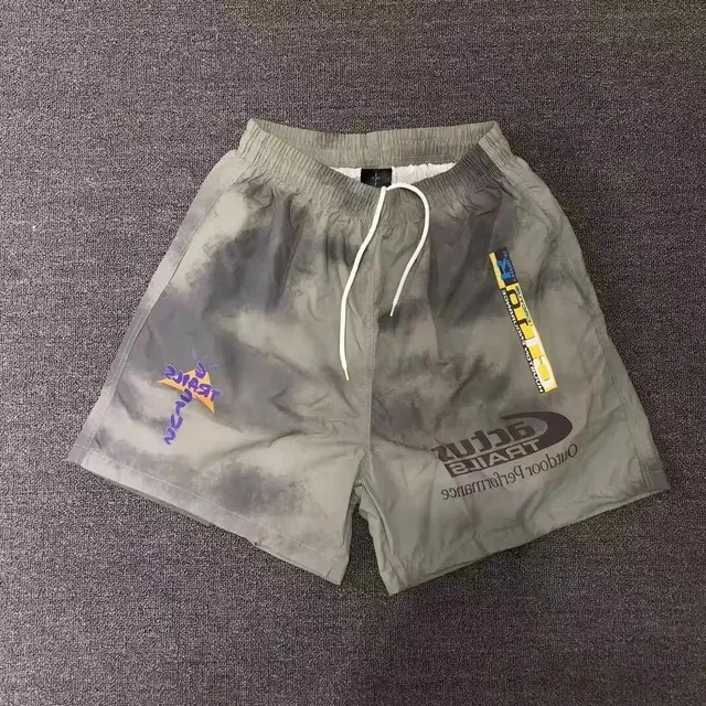 Travis Scott shorts tie-dye gray with Cactus Jack logo and inverted text