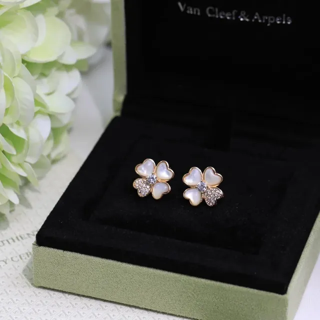 Van Cleef & Arpels Alhambra Earrings Mother-of-Pearl and Diamonds