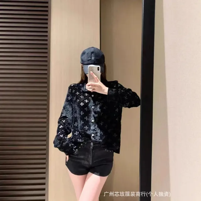 Button-Up Shirt Velvet Cross-Print