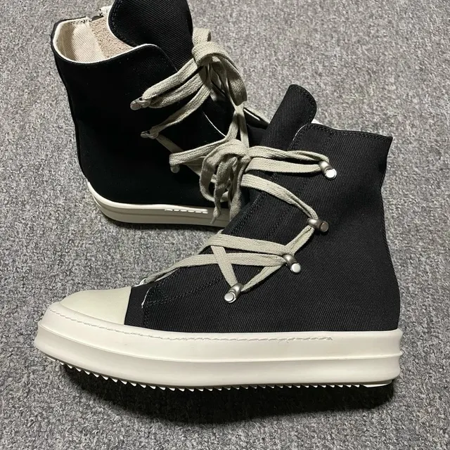 Rick Owens High-Top Sneaker Black Canvas with Off-White Sole