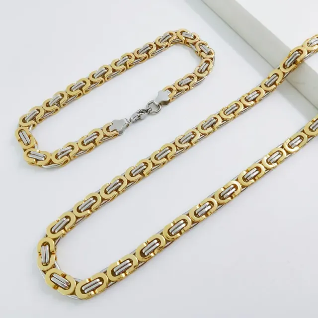6mm钢间金色套装 手链23cm+项链55cm