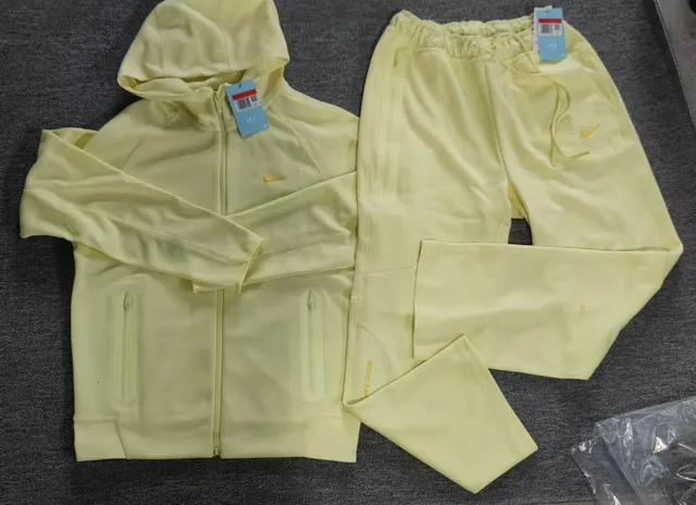 Nike Tech Fleece Hoodie and Joggers Pale Yellow