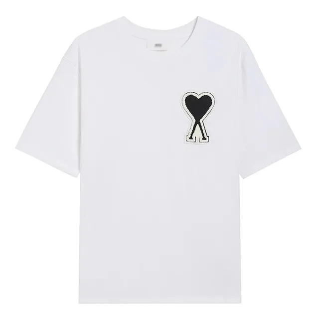 AMI Paris Heart Logo Tee Black Heart Embroidery