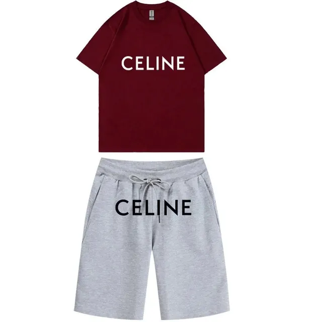 Celine Logo Set Burgundy and Grey
